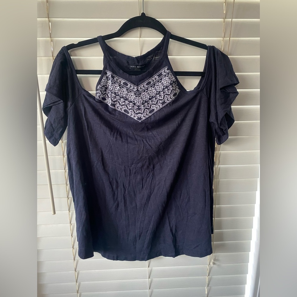 Accepting offers- Lane Bryant Dark Blue Blouse with Patterned Neckline